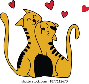 Draw vector character design couple love of cat with little heart for Valentine's day So sweet.Doodle cartoon style.vector illustration isolated.EPS 10.