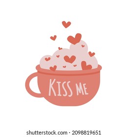 Draw vector character design cute cup of coffee with little heart for Valentine's day.So sweet.