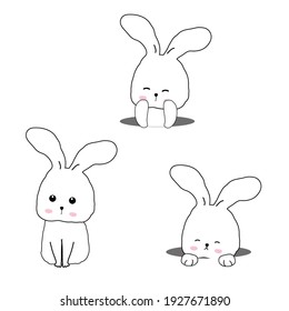 Draw vector character design rabbit set.