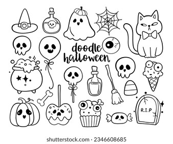 Draw vector character illustration collection doodle cute halloween element Doodle cartoon style