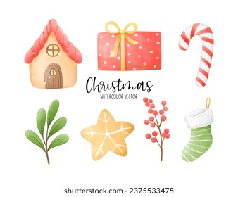 Draw vector christmas ornament for Christmas and winter Decorate Card Post Template Watercolor style