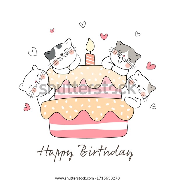 Draw Vector Cute Cat Sweet Cake Stock Vector (Royalty Free) 1715633278 ...