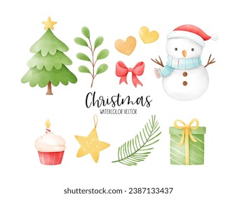 Draw vector cute christmas ornament for Christmas and winter Decorate Card Post Template Watercolor style