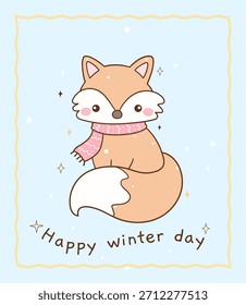 Dibujar Vector lindo zorro en Navidades de nieve Temporada de invierno Doodle ilustración de dibujos animados