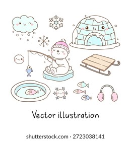 Zeichnen Sie Vektorgrafik niedlichen Polabär Wintertage Dinge Arktische Tiere Klassenzimmer decore Doodle Cartoon Illustration