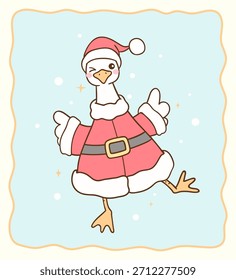 Dibujar el Vector lindo ganso de santa Animal de moda Pato lindo Estilo de dibujos animados Doodle de invierno acogedor