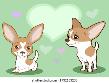 Draw vector design Chihuahua dog with green heart on for Valentine's day.cartoon style