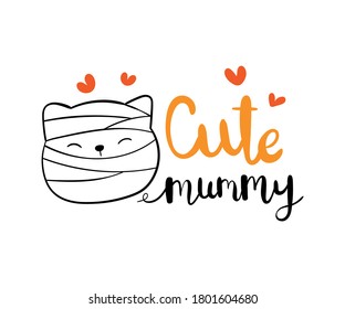 Draw vector face cat mummy Halloween day isolated on white.For cutting Craft supplies.