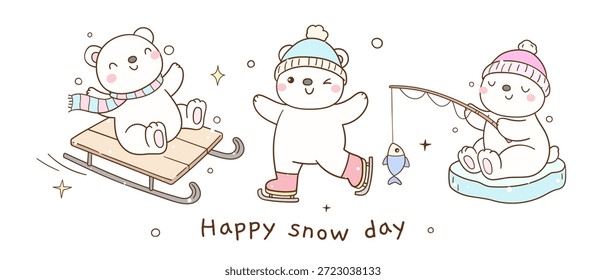 Draw Vektor Happy Pola Bär Fröhliche Weihnachten Wintertage saisonale arktische Tiere Doodle Cartoon Illustration