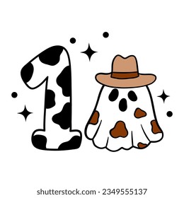 Draw vector illustration baby cowboy ghost Western halloween concept Cutting file printable for kids shirt