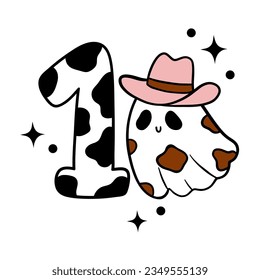 Draw vector illustration baby cowgirl ghost Western halloween concept Cutting file printable for kids shirt