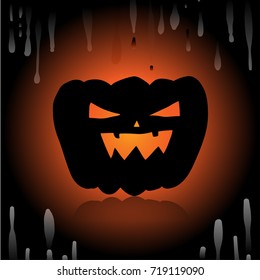 Draw vector illustration background design pumpkin for Halloween day,creepy,horror,trick or treat on light orange dark color.Doodle cartoon style.