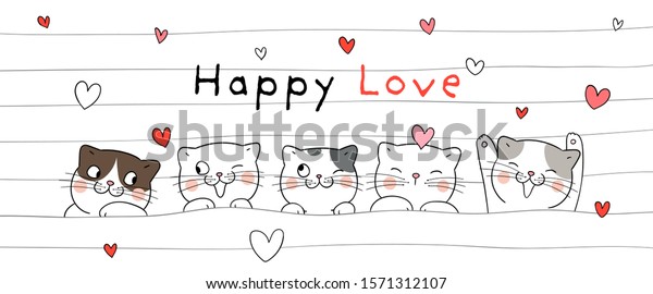 Draw Vector Illustration Banner Cat Valentines Stock Vector (Royalty ...