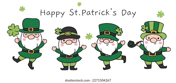 Zeichnen Sie Vektorgrafik-Banner süß Leprechaun für St Patrick's Day Doodle Cartoon-Stil