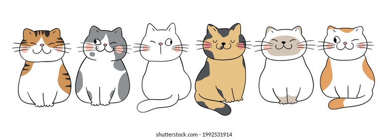 Draw vector illustration banner design funny cats Doodle cartoon style