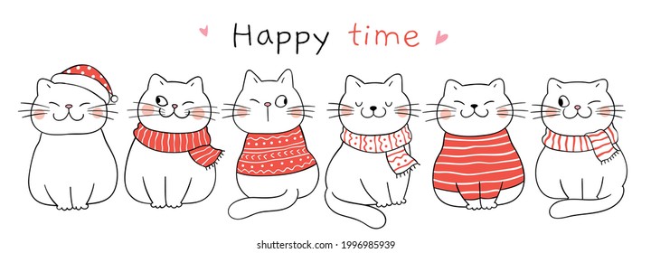 Draw vector illustration banner design cute for christmas and winter Doodle cartoon style