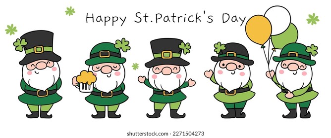 Draw vector illustration banner funny leprechaun for St Patrick's Day Doodle cartoon style