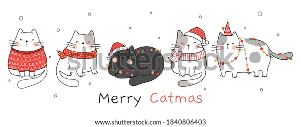 Draw Vector Illustration Banner Funny Cats Stock Vector (Royalty Free ...