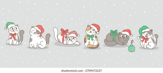 Desenhar vetor ilustração banner feliz Santa cat.For inverno Ano Novo e Christmas.Doodle estilo de desenho animado.