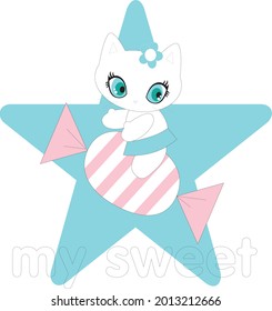 Draw vector illustration character collection cute cat.Doodle cartoon style.
