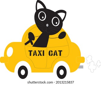 Draw vector illustration character collection cute Black Cat. Doodle cartoon style.