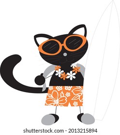 Draw vector illustration character collection cute Black Cat. Doodle cartoon style.