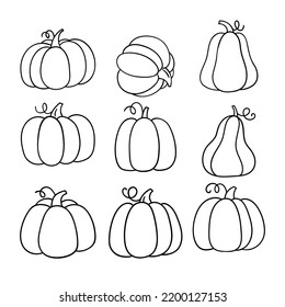 Draw vector illustration character collection outline pumpkin For autumn Doodle cartoon style