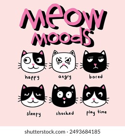 Draw vector illustration character collection cute cat