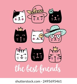 Draw vector illustration character collection cute cat