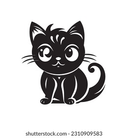 Dibujar el personaje de ilustración vectorial lindo gato. Doodle, dibujo animado, logotipo, estilo icono. Negro y blanco