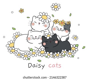 Dibujar el personaje de ilustración vectorial daisy cat con flor para el estilo de dibujos animados Doodle de primavera