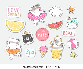 Draw vector illustration character design collection stickers funny cat for Halloween day.Doodle cartoon style.