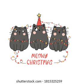 Dibujar ilustraciones vectoriales diseño de gatos negros con un concepto de Navidad milenoso.Para Año Nuevo y Navidad.