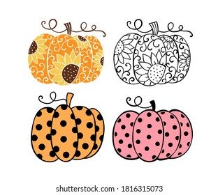 Draw vector illustration character design collection pumpkin.For autumn and Halloween.Cutting file print on T-shirt.