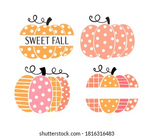 Draw vector illustration character design collection Sweet pumpkin.For autumn.Cutting file print on T-shirt.