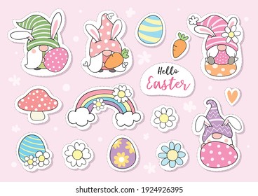 Draw vector illustration character design collection stickers gnome for Easter and spring Cartoon style