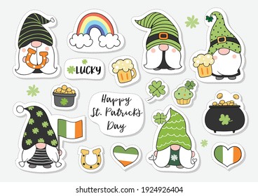Draw Vector Illustration Character Design Collection Stickers Gnome For St Patrick Day Cartoon Style