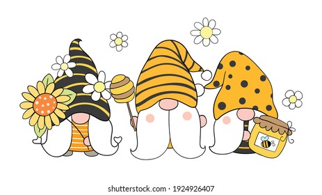 Draw vector illustration character design bee gnomes for spring and summer Cartoon style