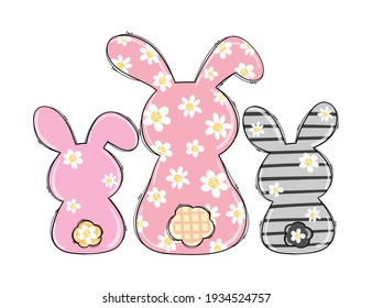 Draw vector illustration character design cute Easter bunny in spring season For printable t-shirt