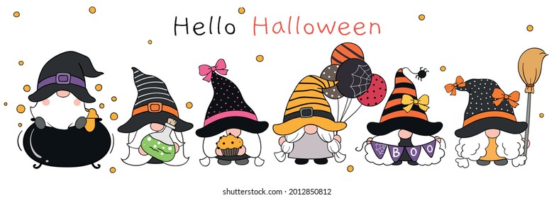 Draw vector illustration character design cute gnome  in Halloween day Doodle cartoon style