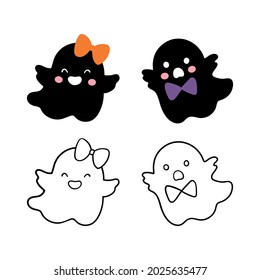 Draw vector illustration character design silhouette kids ghost halloween boy and girl for cutting file