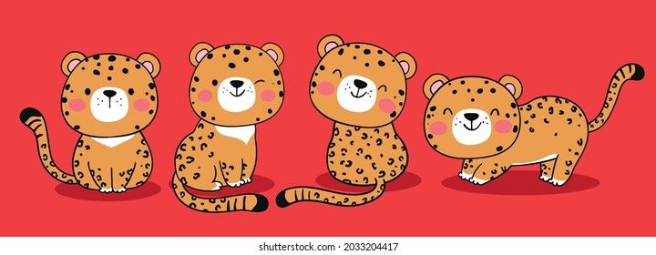 Draw vector illustration character design banner baby white tiger in snow for winter and christmas Doodle cartoon style