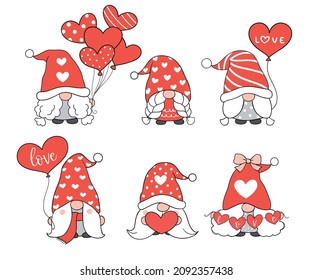 Draw vector illustration character design collection cute gnome for valentine day Love concept  Doodle cartoon style