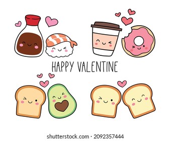 Draw vector illustration character design couple love food For valentine Doodle cartoon style