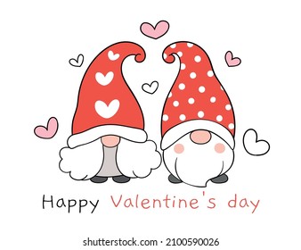 Draw vector illustration character design couple love gnomes for valentines day Love concept Doodle cartoon style