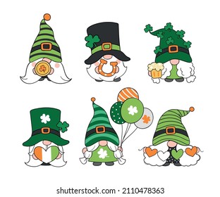 Draw vector illustration character design collection St Patrick gnomes Doodle cartoon style