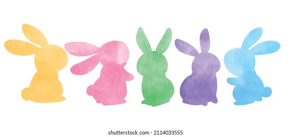 Draw vector illustration character design banner colorful bunny silhouette Watercolor paint