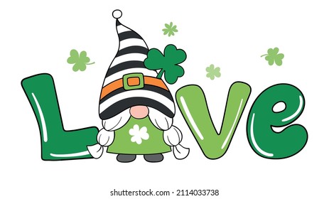 Draw vector illustration character design love St Patrick's Day with gnome Cartoon style