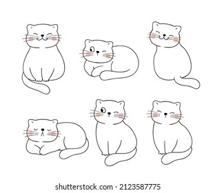 Draw Vector Illustration Character Design Collection Outline Funny Cat Doodle Cartoon Style