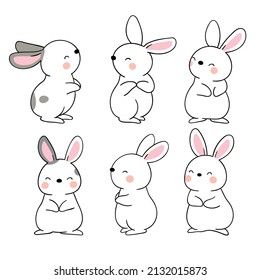 Draw vector illustration character design collection bunny for easter and spring Doodle cartoon style